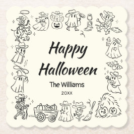 Quirky Hand Drawn Doodles Happy Halloween Untersetzer