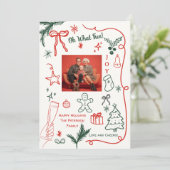 Quirky Hand-Drawn Holiday Photo Christmas Einladung (Stehend Vorderseite)