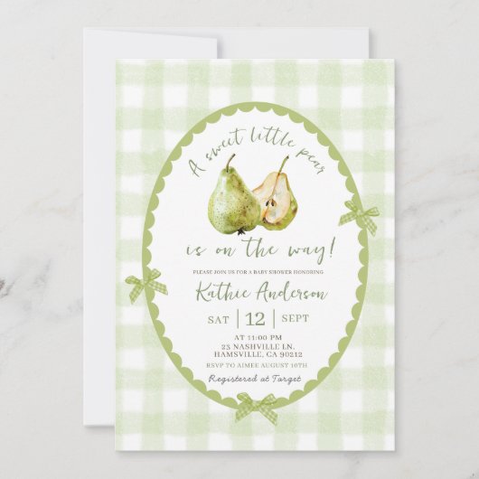 Quirky Hand Drawn Illustration Pear Baby Shower Einladung (Vorderseite)
