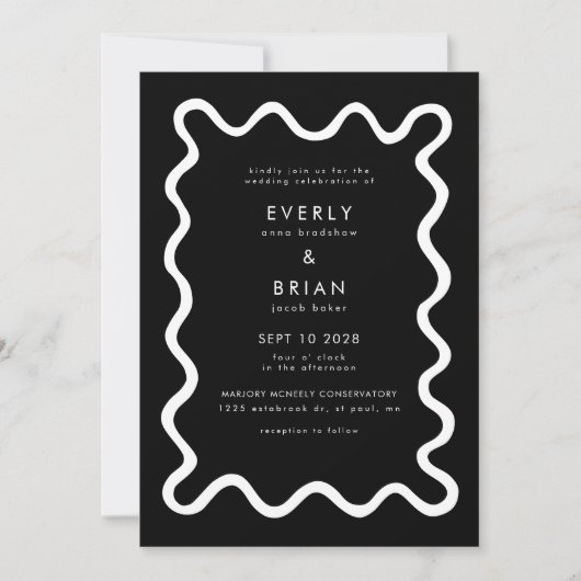 Quirky Hand Drawn Line Black Wedding Einladung (Vorderseite)