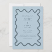 Quirky Hand Drawn Line Blue Wedding Einladung (Vorderseite)