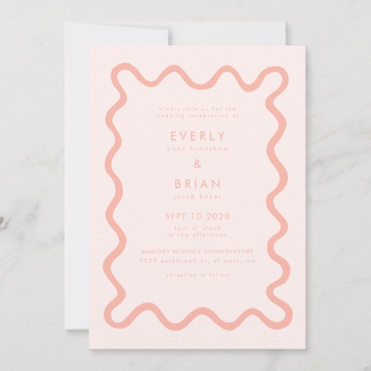 Quirky Hand Drawn Line Blush Pink Hochzeit Einladung (Vorderseite)
