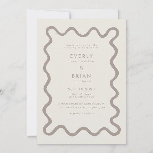 Quirky Hand Drawn Line Cream Wedding Einladung (Vorderseite)