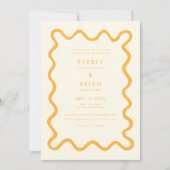 Quirky Hand Drawn Line Gelbe Hochzeit Einladung (Vorderseite)