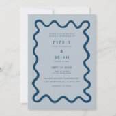 Quirky Hand Drawn Line Navy Blue Wedding Einladung (Vorderseite)