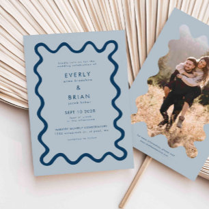 Quirky Hand Drawn Line Navy Blue Wedding Einladung