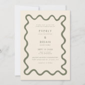 Quirky Hand Drawn Line Olive Green Wedding Einladung (Vorderseite)