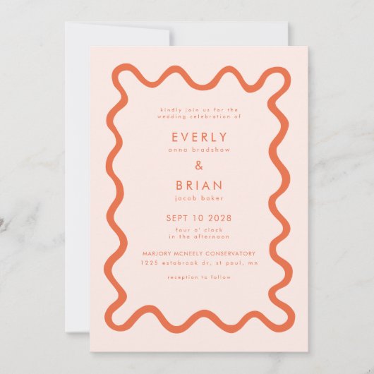 Quirky Hand Drawn Line Orange Wedding Einladung (Vorderseite)