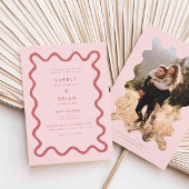 Quirky Hand Drawn Line Rosa Hochzeit Einladung