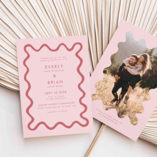 Quirky Hand Drawn Line Rosa Hochzeit Einladung