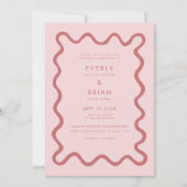 Quirky Hand Drawn Line Rosa Hochzeit Einladung (Vorderseite)