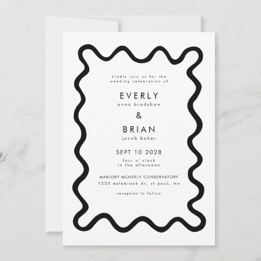 Quirky Hand Drawn Line White Wedding Einladung (Vorderseite)