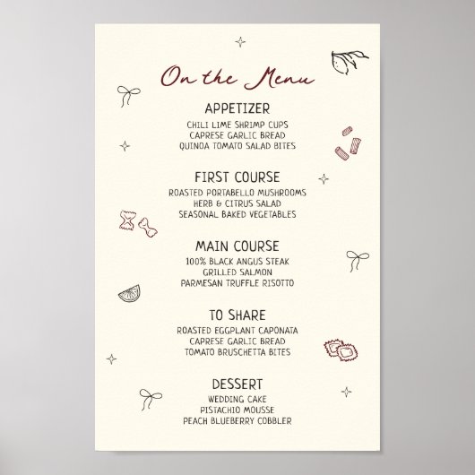 Quirky Hand Drawn Maroon Menü Poster (Vorne)