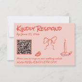 Quirky Hand Drawn Pink Red Unique QR Code Wedding RSVP Karte (Vorderseite)