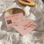 Quirky Hand Drawn Pink Red Unique QR Code Wedding RSVP Karte