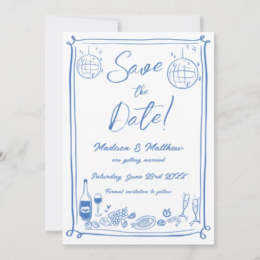 Quirky Hand Drawn Scribble Doodles Wedding Save The Date (Vorderseite)