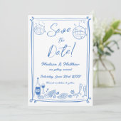 Quirky Hand Drawn Scribble Doodles Wedding Save The Date (Stehend Vorderseite)