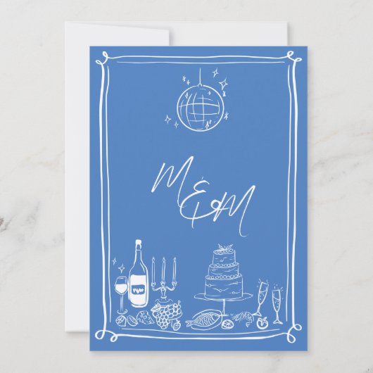 Quirky Hand Drawn Scribble Doodles Wedding Save The Date (Rückseite)