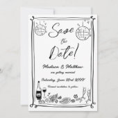 Quirky Hand Drawn Scribble Doodles Wedding Save The Date (Vorderseite)