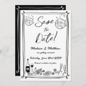 Quirky Hand Drawn Scribble Doodles Wedding Save The Date (Vorne/Hinten)