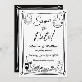 Quirky Hand Drawn Scribble Doodles Wedding Save The Date