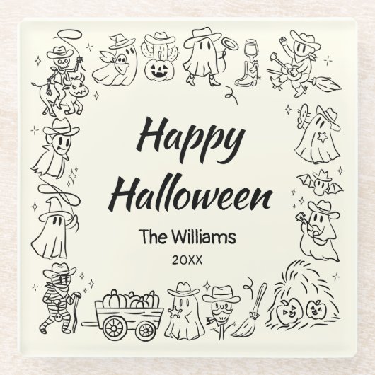 Quirky Hand Drawn Scribles Halloween Glasuntersetzer (Vorderseite)