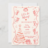 Quirky Hand Drawn Squiggle Red Christmas Party Einladung (Vorderseite)