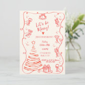 Quirky Hand Drawn Squiggle Red Christmas Party Einladung (Stehend Vorderseite)