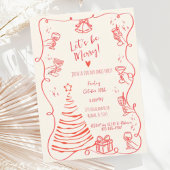 Quirky Hand Drawn Squiggle Red Christmas Party Einladung