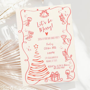 Quirky Hand Drawn Squiggle Red Christmas Party Einladung