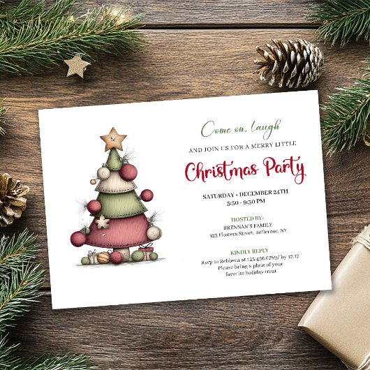 Quirky hand drawn tree festive holiday invitation einladung