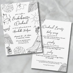 Quirky Hand Drawn Tropical Beach Bachelorette Einladung