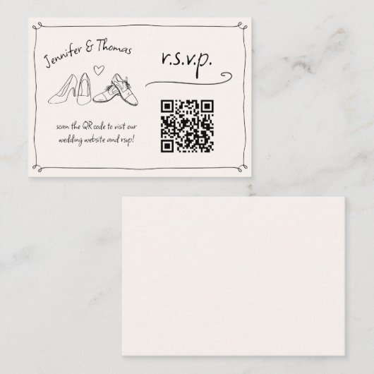 Quirky Hand Drawn Wedding Shoes QR Code UAWG Begleitkarte (Vorne/Hinten)