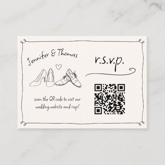 Quirky Hand Drawn Wedding Shoes QR Code UAWG Begleitkarte (Vorderseite)