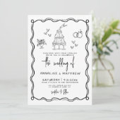 Quirky Hand Drawn Whimsical Wedding Einladung (Stehend Vorderseite)
