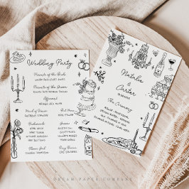 Quirky Hand Drawn Whimsical Wedding Program Einladung