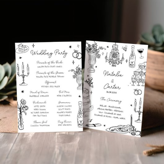 Quirky Hand Drawn Whimsical Wedding Program Einladung