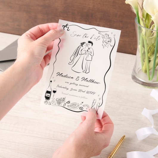 Quirky Hand gezeichnete Doodles Hochzeit retten da Pergament Einladungen (Handgehalten)