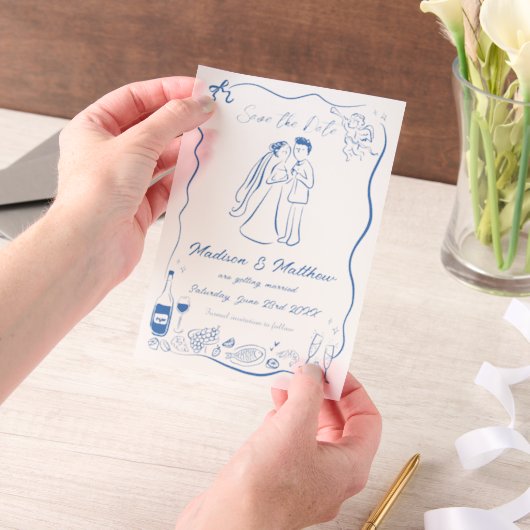 Quirky Hand gezeichnete Doodles Hochzeit retten da Pergament Einladungen (Handgehalten)