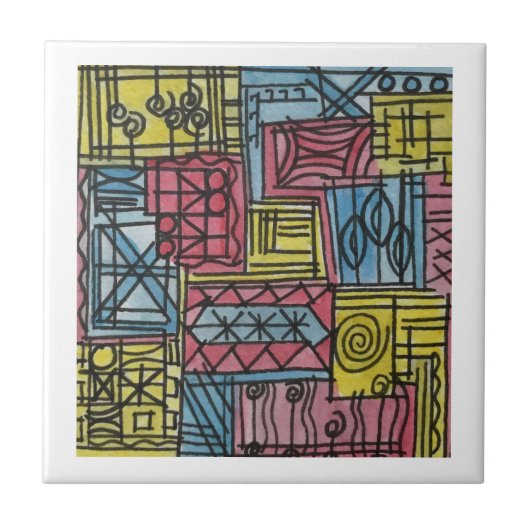 Quirky-Hand Wasserfarben Kunst Fliese (Vorderseite)