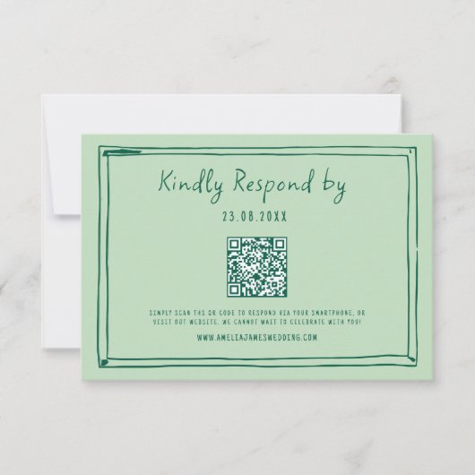 Quirky Hand Written QR Code Hochzeit RSVP Karte (Vorderseite)