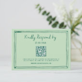 Quirky Hand Written QR Code Hochzeit RSVP Karte (Stehend Vorderseite)