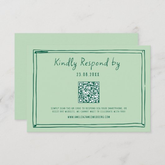 Quirky Hand Written QR Code Hochzeit RSVP Karte (Vorne/Hinten)