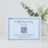 Quirky Hand Written QR Code Hochzeit RSVP Karte (Stehend Vorderseite)