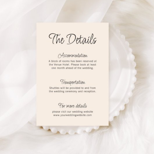 Quirky-handgeschriebene Hochzeitdetails Begleitkarte