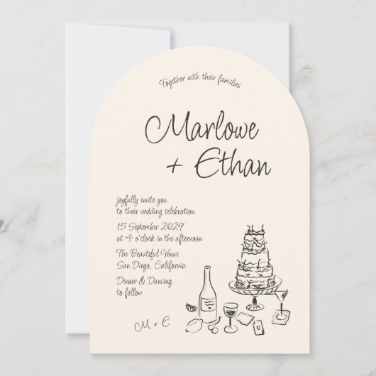 Quirky-handgeschriebene Illustrierte Arch-Hochzeit Einladung (Vorderseite)