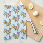 Quirky Hen Doodle Pattern Geschirrtuch<br><div class="desc">Farbige Wiederholdoodle-Muster einer Henne auf hellblauem Hintergrund.</div>