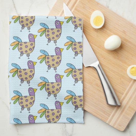 Quirky Hen Doodle Pattern Geschirrtuch (Viertel Falte)