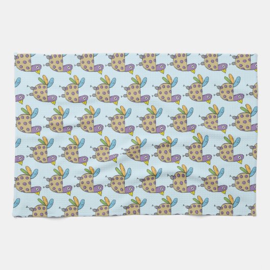 Quirky Hen Doodle Pattern Geschirrtuch (Horizontal)