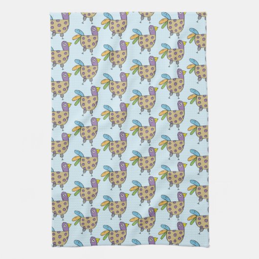 Quirky Hen Doodle Pattern Geschirrtuch (Vertikal)